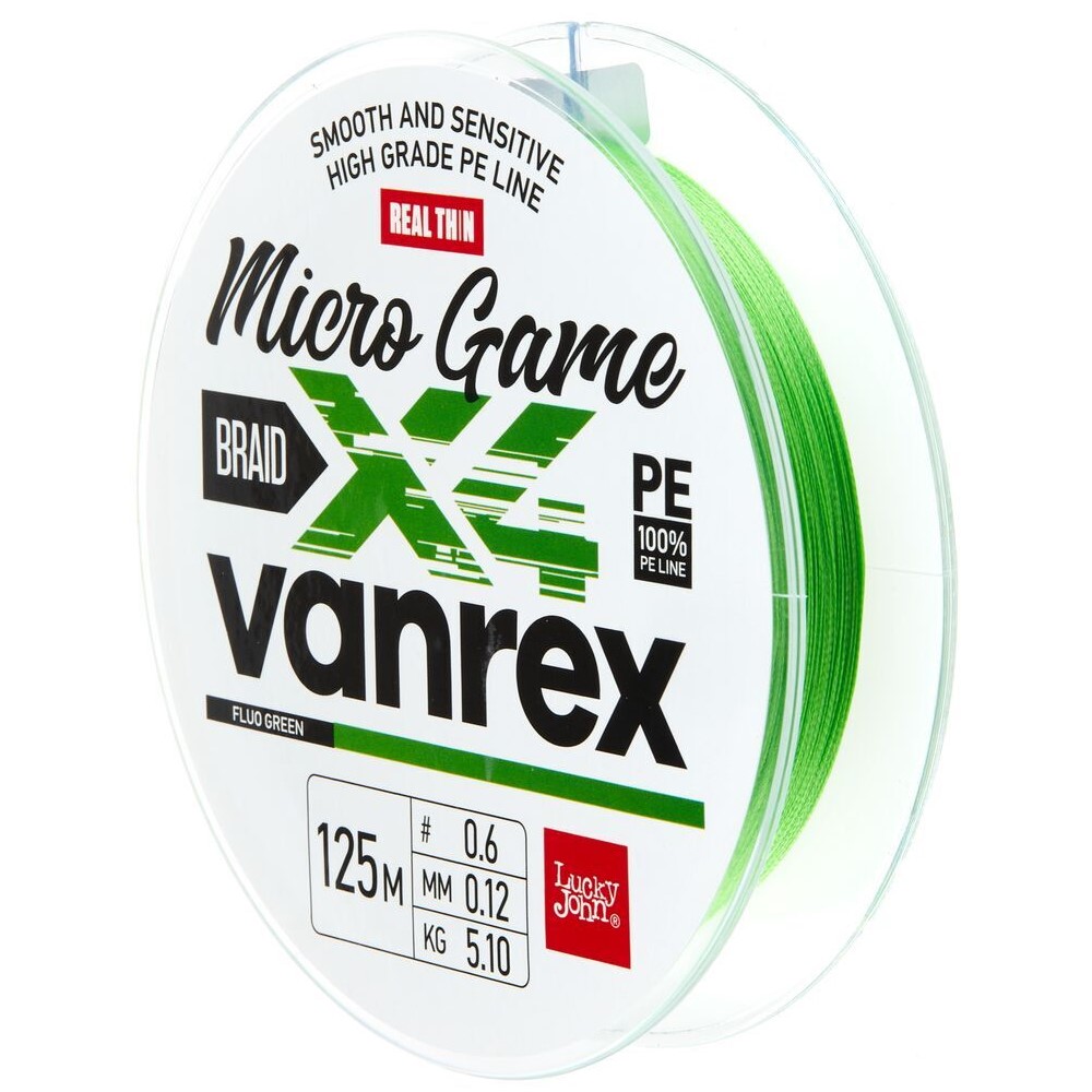 Плетено влакно Lucky John Vanrex Micro Game X4 Fluo Green 125m