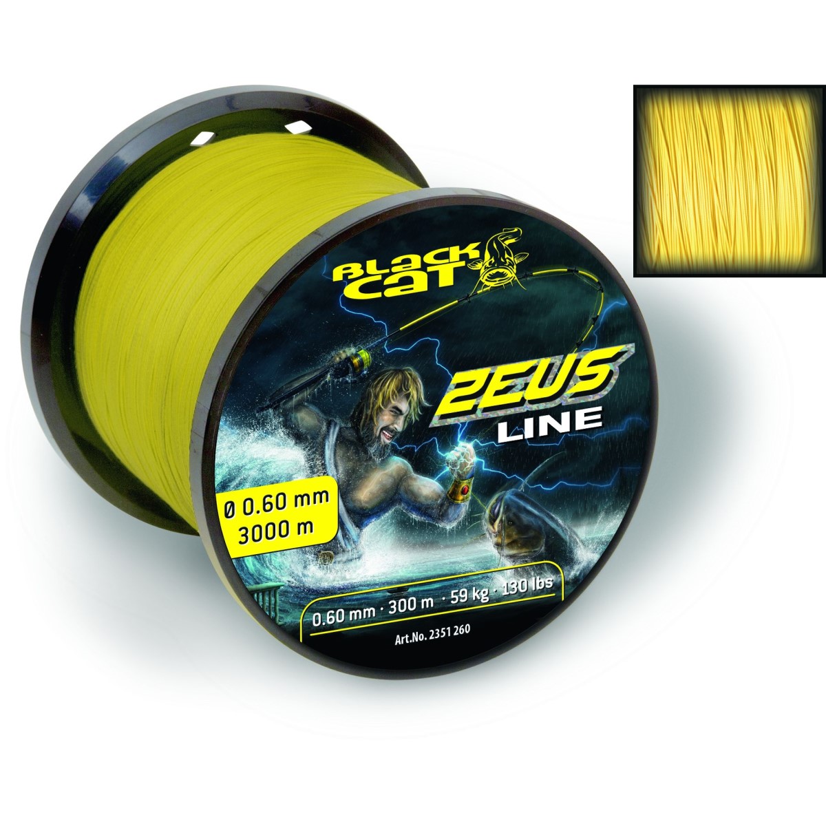 Плетено влакно за сом 0.60mm 3000m Black Cat Zeus Line Yellow